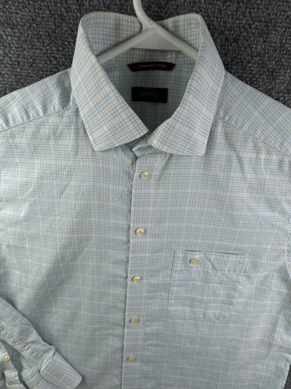 Eton 15.75 Button Up Shirt Long Sleeve Cotton Blue Yellow Wrinkle Free Cotton